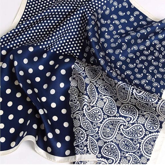 Blue Dot and Paisley Mulberry Silk Neck Scarf main image 4